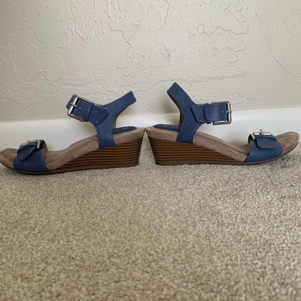 Giani Bernini Blue and Brown Wedge Sandals with Ankle Strap